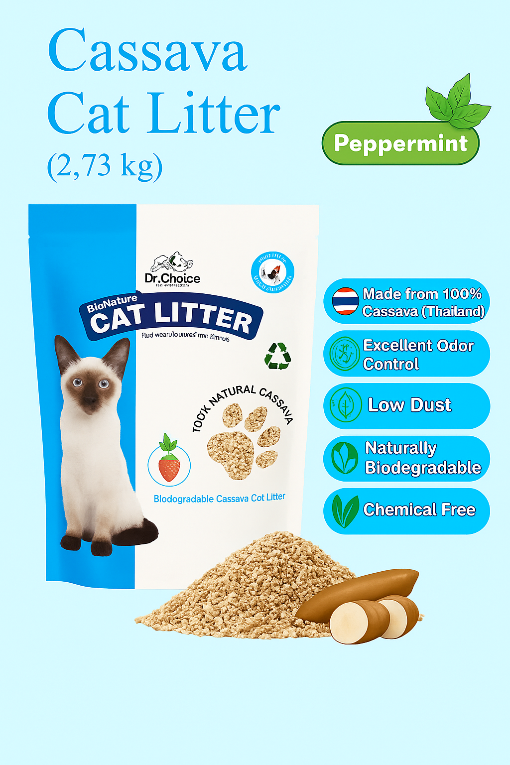 Dr. Choice Eco-friendly Cassava  Cat Litter Peppermint Scent 2.73kg